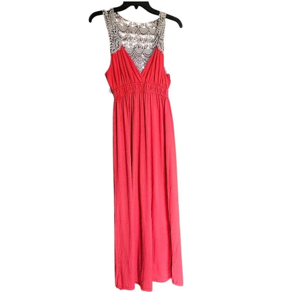 POOF Women's Large Orange Cream Crochet Maxi Dress –‎ Boho Summer Sundress